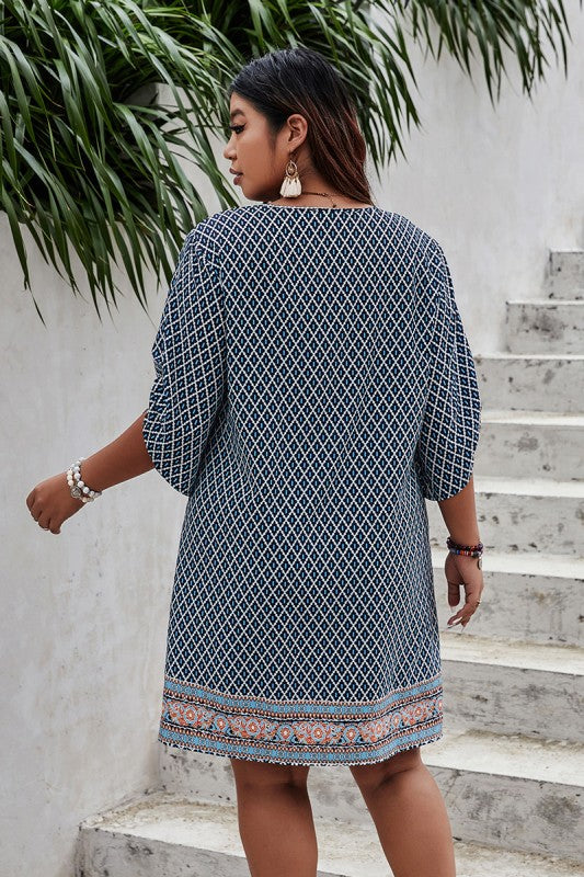 Plus Size Boho Loose Fit Midi Dress
