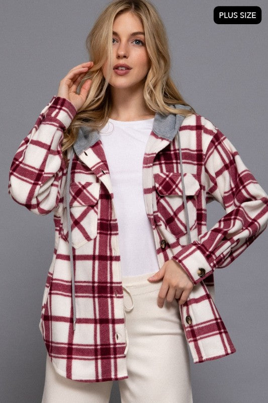 Plus Size Plaid Print Hoodie Fleece Jacket