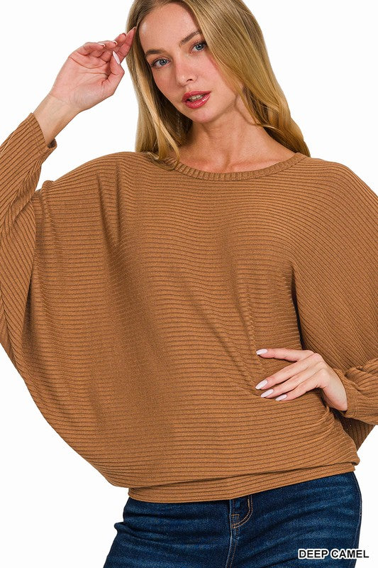 Ribbed long sleeve dolman top