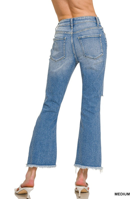 Distressed Knee & Hem Denim Jeans Medium Wash