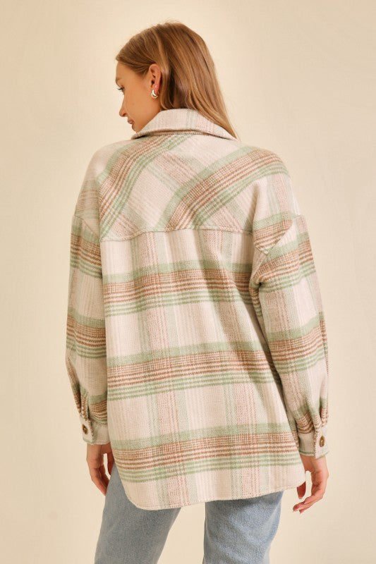 Sage Plaid Print Shacket
