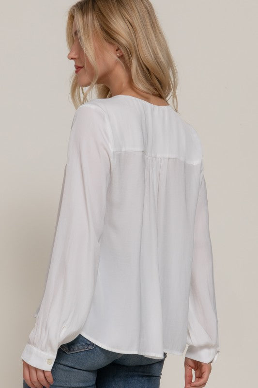 Long Sleeve V-neck Satin Blouse
