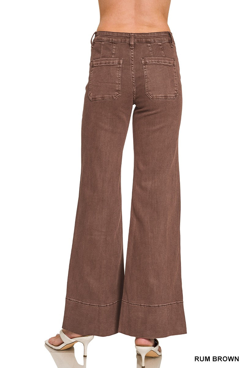 Mid Rise Wide Leg Color Jean - Rum Brown