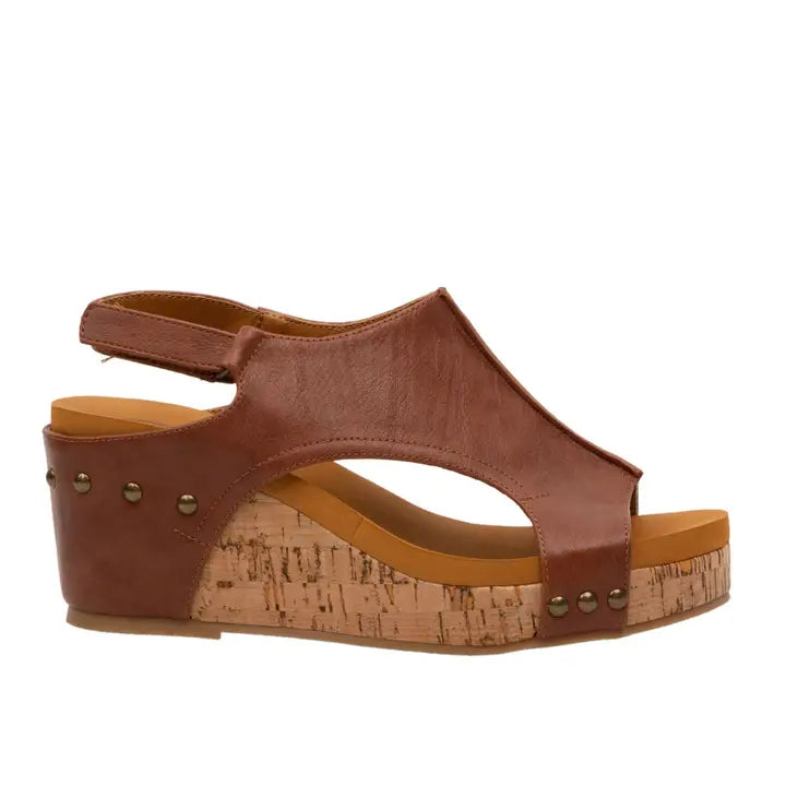 Cognac Hannah Peep Toe Cork Women Platform Sandal Velcro Slingback