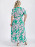 PLUS SIZE SHORT SLEEVE SURPLICE SMOCK WAIST FLORAL MAXI DRESS