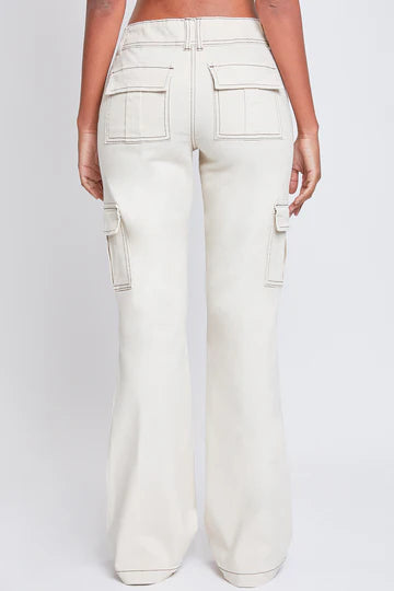 Low Rise Cargo Flare with Contrast Stitch