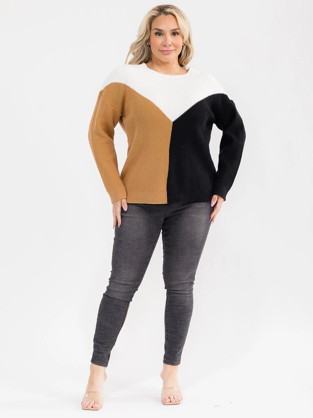 PLUS SIZE LONG SLEEVE RIBBED PULLOVER SWEATER