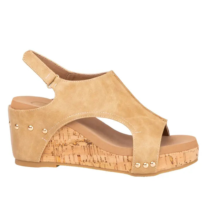 Taupe Hannah Peep Toe Cork Women Platform Sandal Velcro Slingback