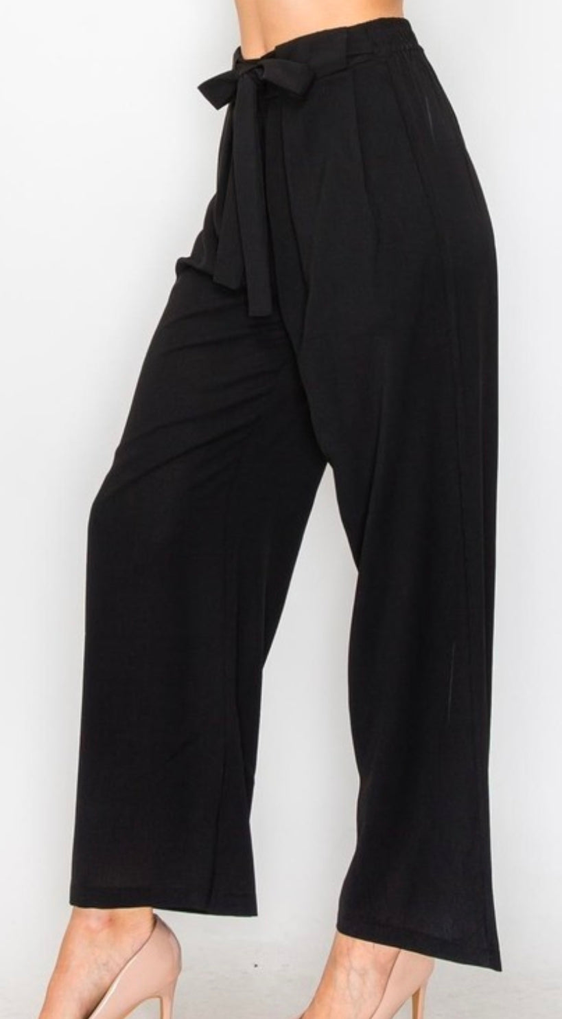Wide Leg Front Tied Tie Slacks