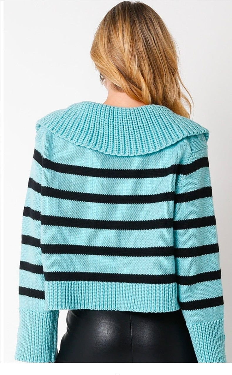 V-Neck Color Block Stripe Pullover Sweater