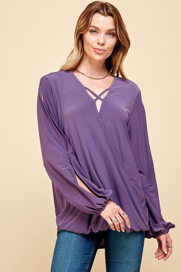 PLUS SIZE LOOSE CRISS CROSS OPEN SLEEVE TOP