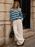 V-Neck Color Block Stripe Pullover Sweater