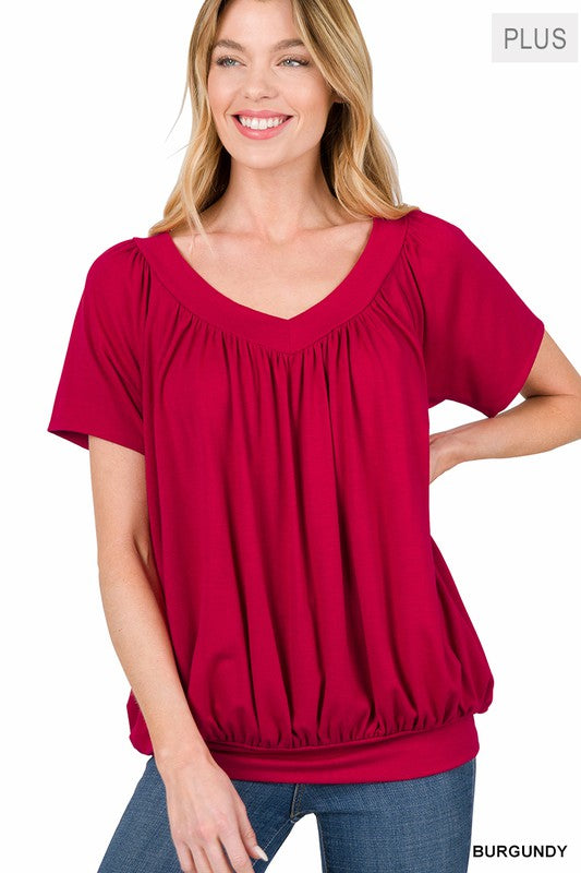 Plus V-neck Short Sleeve Top