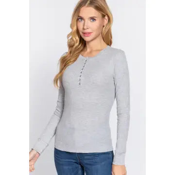 LONG SLEEVE HENLEY THERMAL KNIT TOP