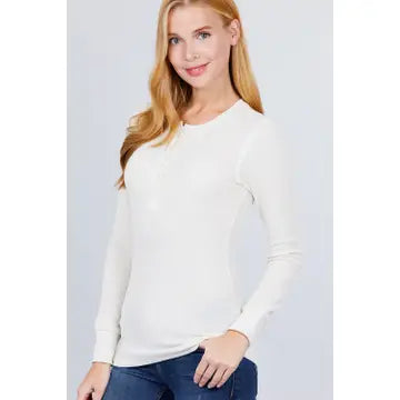 LONG SLEEVE HENLEY THERMAL KNIT TOP