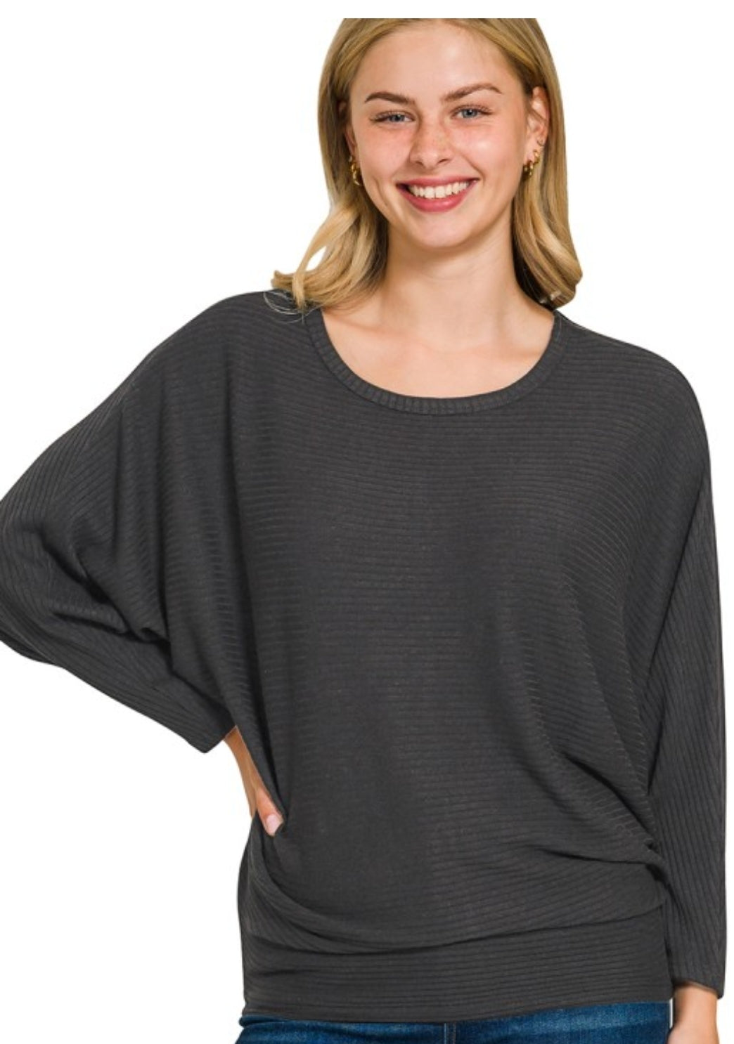 Ribbed long sleeve dolman top
