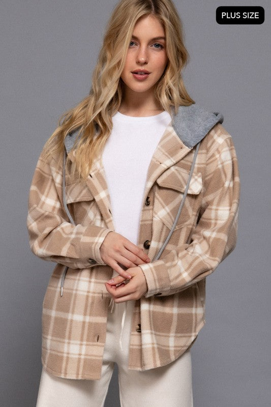 Plus Size Plaid Print Hoodie Fleece Jacket