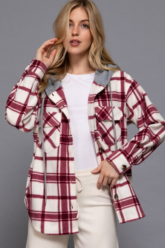Plaid Print Hoodie Fleece Jacket