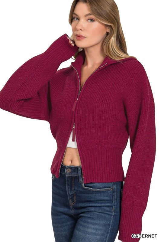 Collared zip up sweater