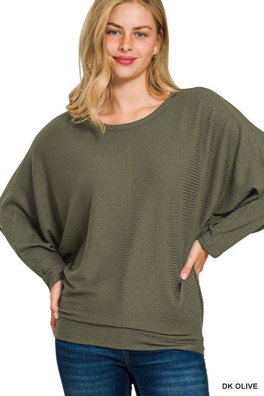 Ribbed long sleeve dolman top