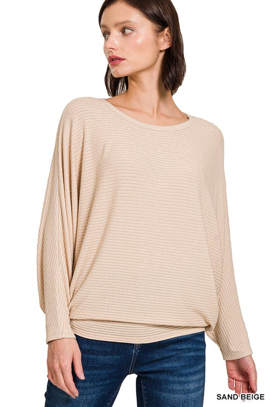 Ribbed long sleeve dolman top