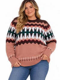 Plus long sleeve multi print pullover sweater