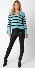V-Neck Color Block Stripe Pullover Sweater