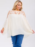 PLUS SIZE LONG SLEEVE LACE DETAILED TUNIC BLOUSE