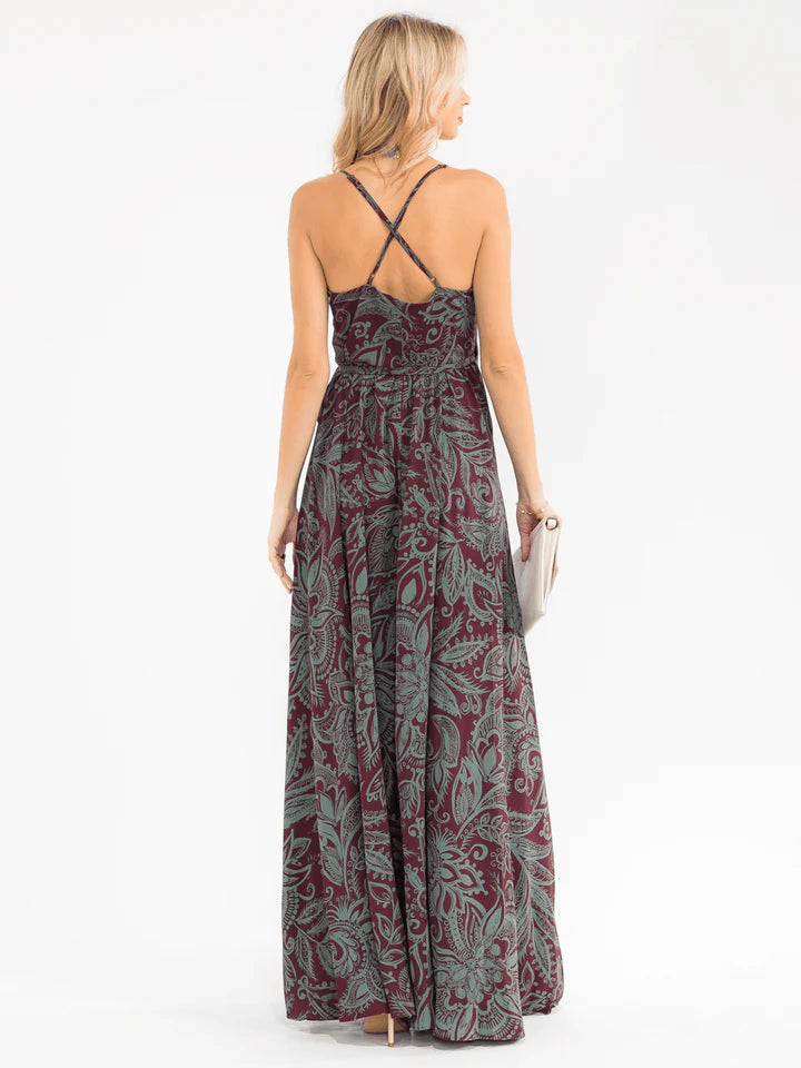 SLEEVELESS SELF TIE FLORAL WRAP MAXI DRESS