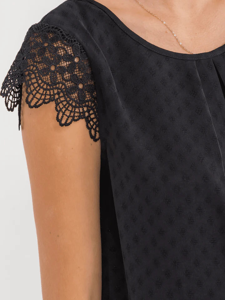 Crochet ruffle sleeve detailed blouse