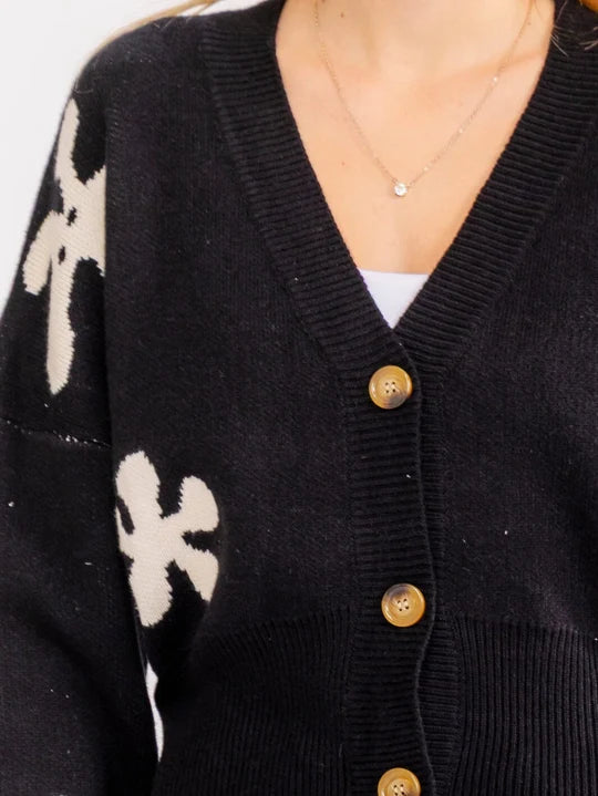 Floral Button Closure Sweater