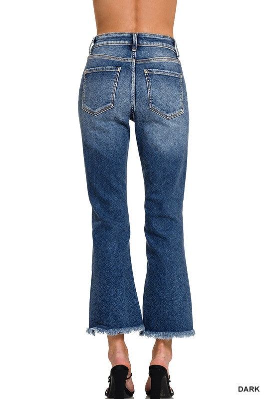 Distressed Knee & Hem Denim Pants Dark Wash