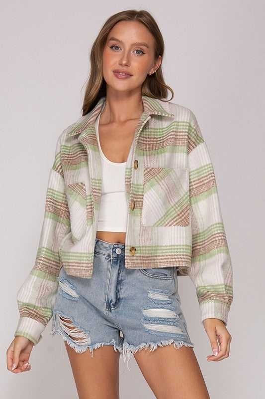 Plaid Print Button Down Jacket