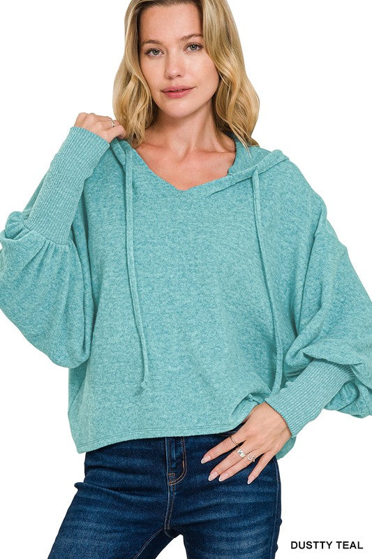 Soft Cropped Balloon Sleeve Hoodie