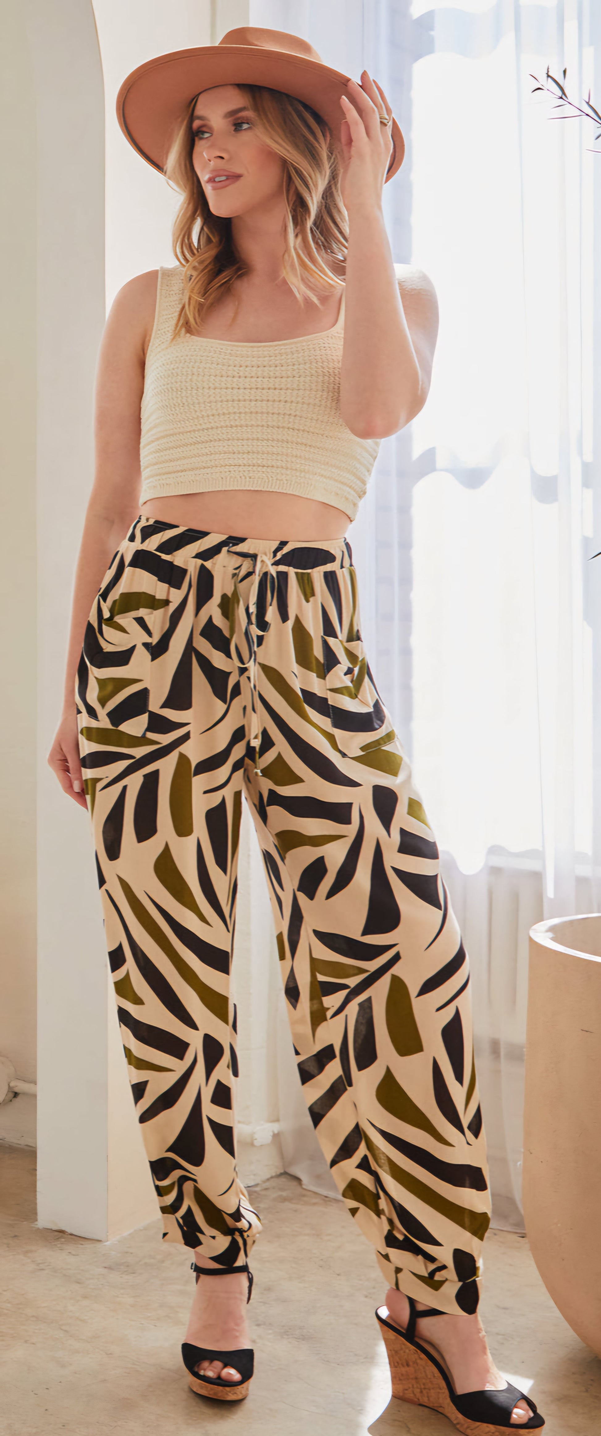 Missy Drawstring Wide Jogger Pant With Pleated Hem