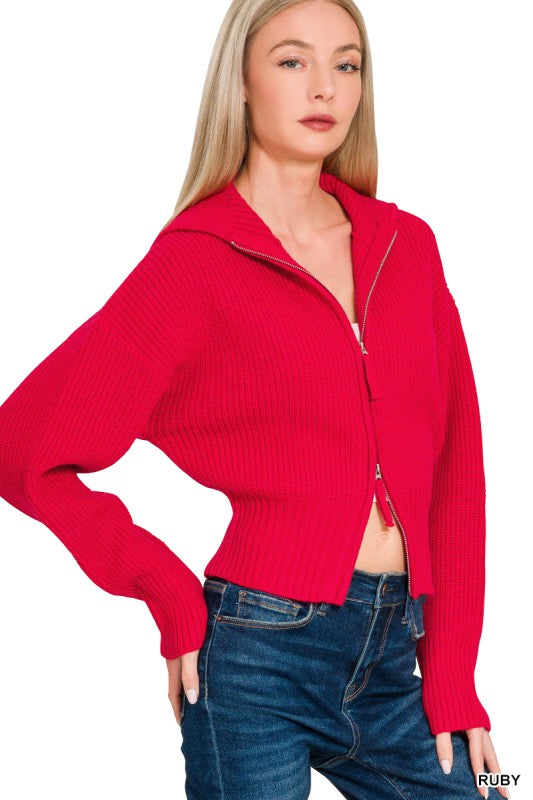 Collared Zip Up Sweater