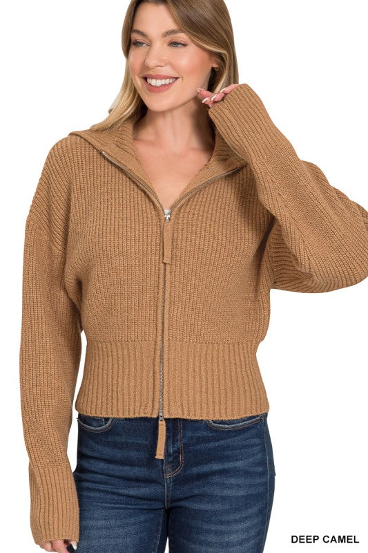 Collared Zip Up Sweater