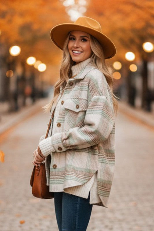 Sage Plaid Print Shacket