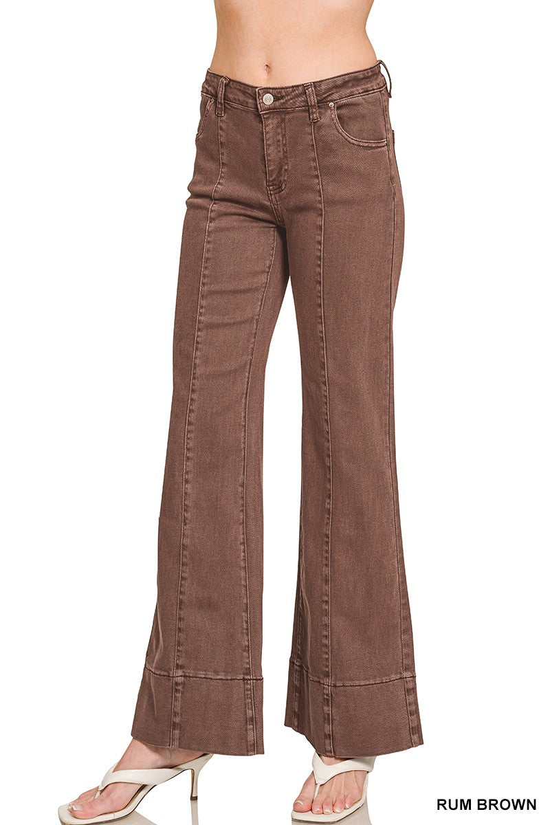 Mid Rise Wide Leg Color Jean - Rum Brown