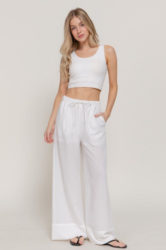 Wasitband Linen Effect Palazoo Pants