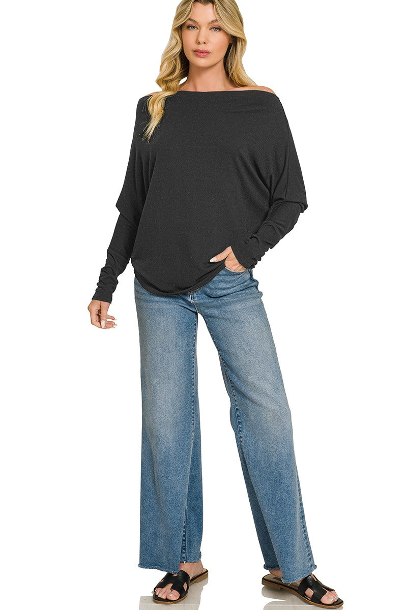 Hacci Dolman Sleeve Boat Neck Top