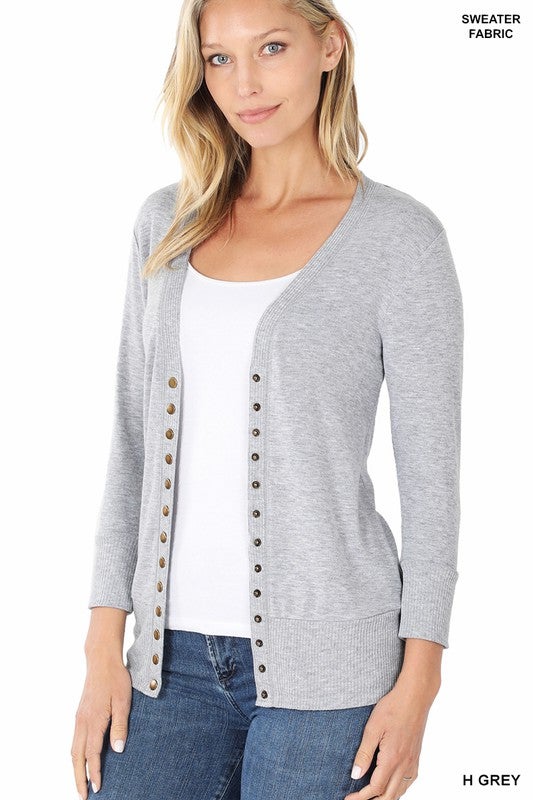SNAP BUTTON SWEATER CARDIGAN 3/4 SLEEVE