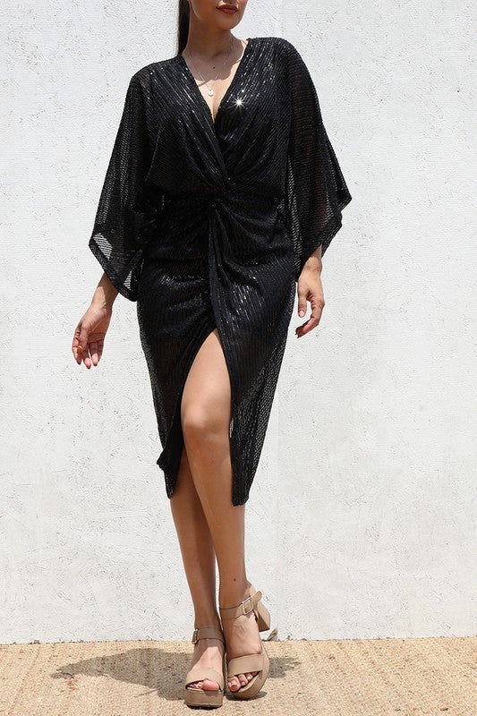 TWISTED LOOSE FIT SEQUIN MIDI DRESS