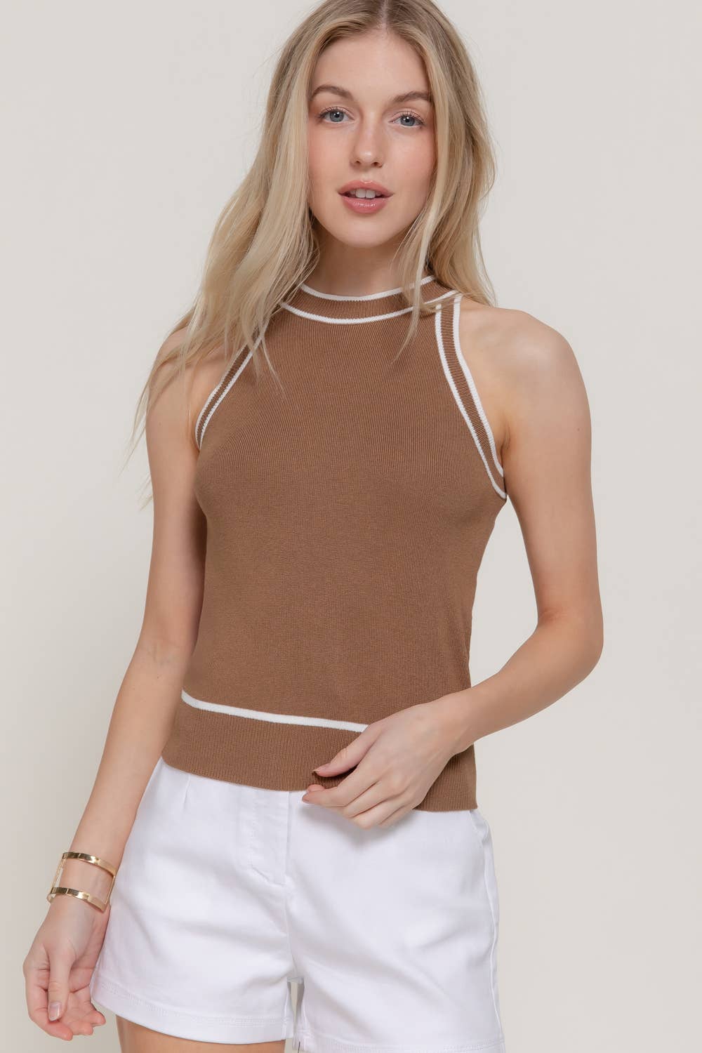 Contrast Stripe Halter Neck Spring Sweater
