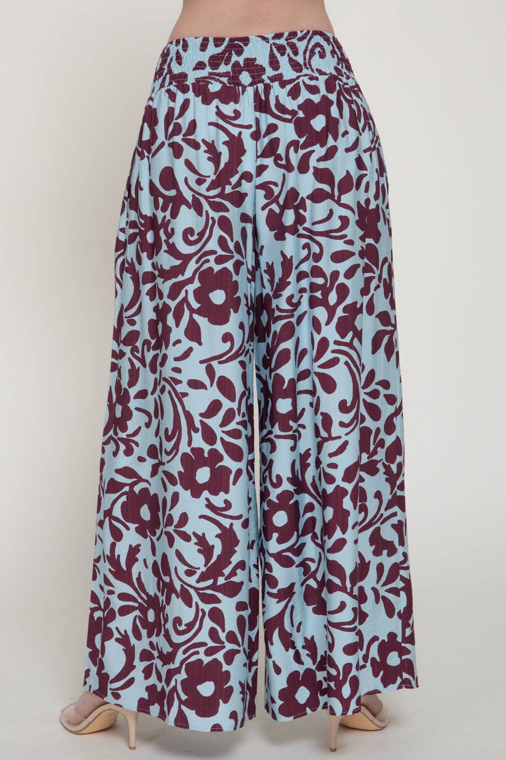 Smocking Detail Waistband Printed Woven Long Pants