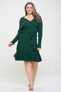 PLUS SIZE KNIT SIDE TIE LONG SLEEVE DRESS
