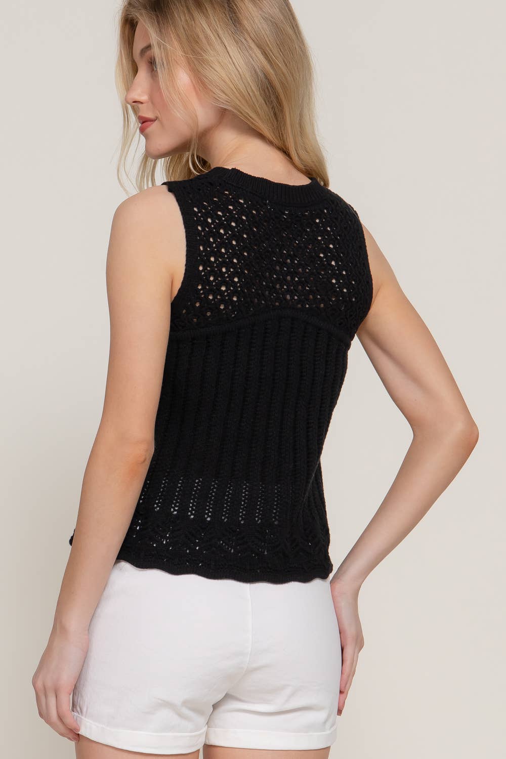 Sleeveless Round Neck Crochet Spring Sweater