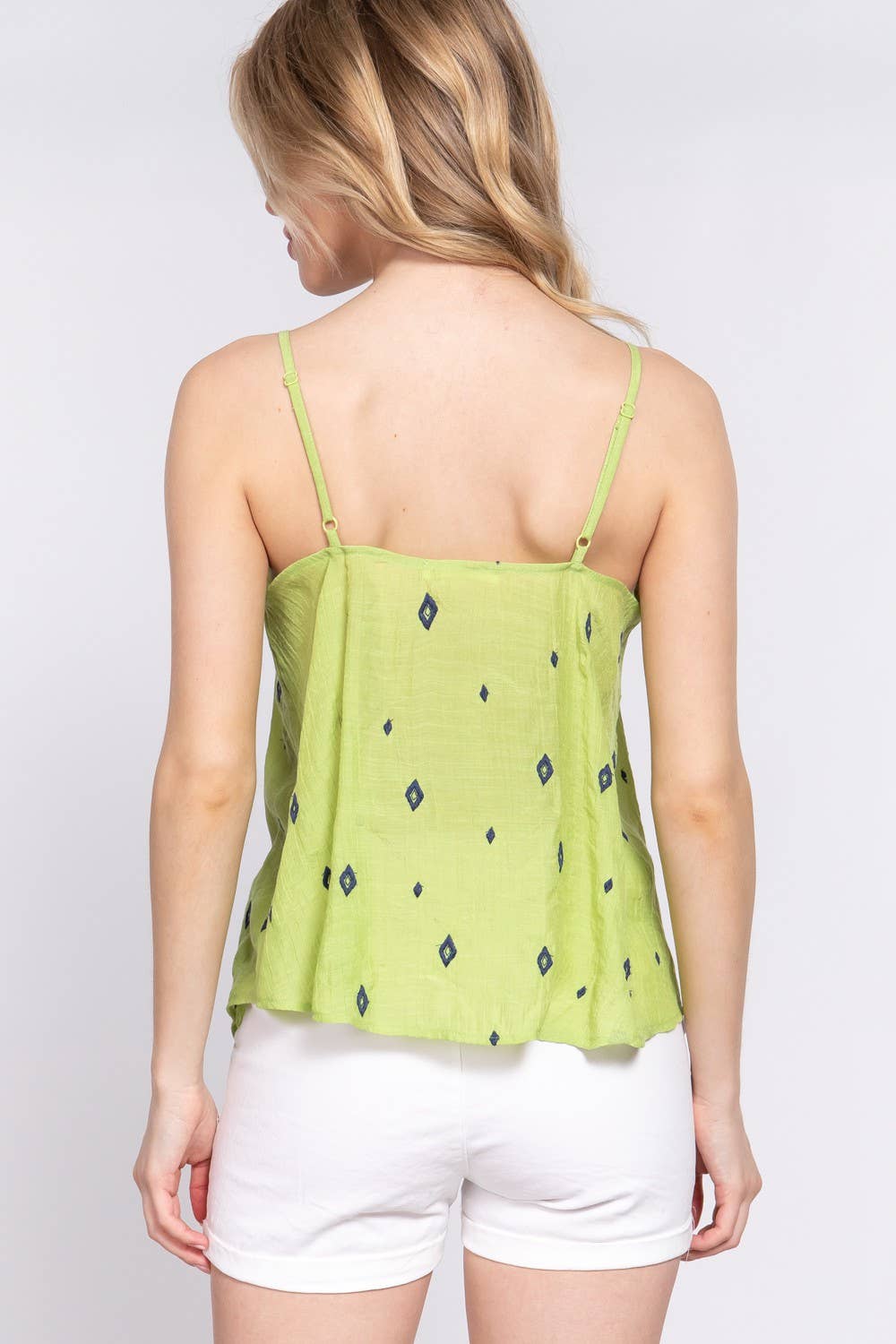 Deep V-neck With Lace Embo Cami Woven Top