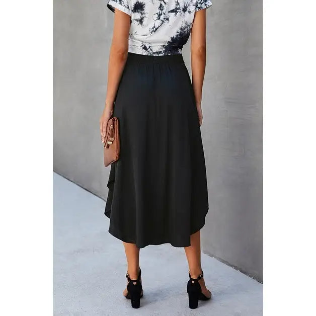 Solid Shirred Elastic Waist A Line Flared Skirt