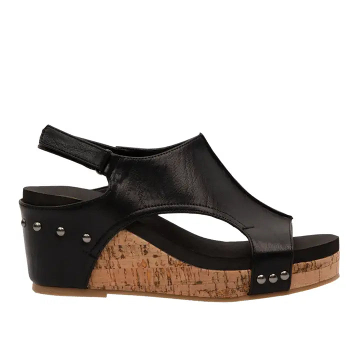 Black Hannah Peep Toe Cork Women Platform Sandal Velcro Slingback